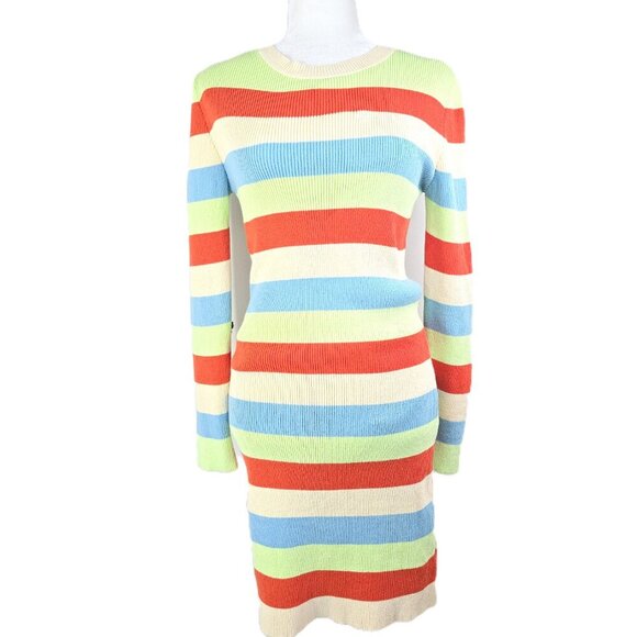 NWT ZARA Ribbed Knit Multicolor Striped Fitted Long Sleeved Dress - Picture 3 of 12